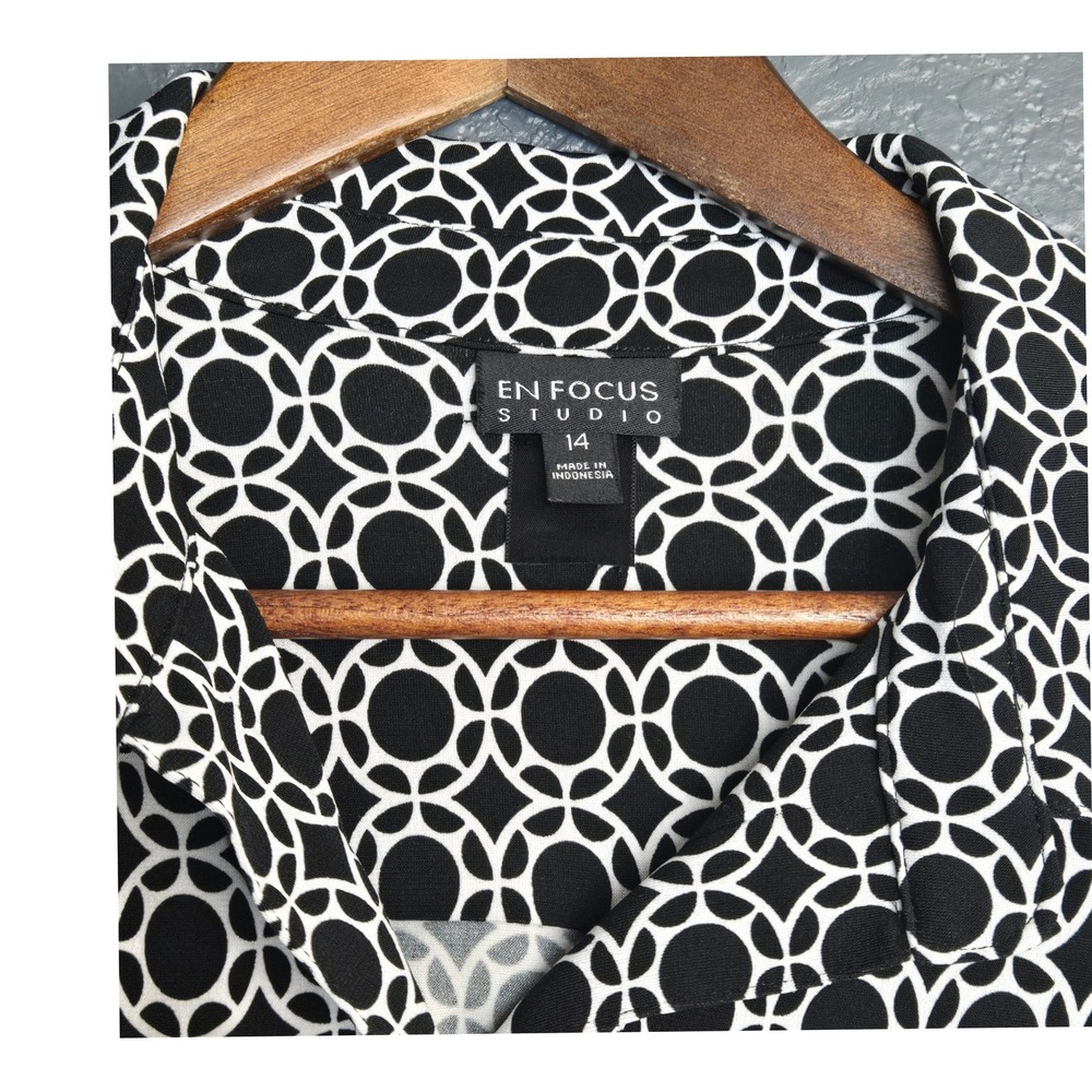 En Focus Studio Black White Geometric Short Sleeve Mod Retro Dress‎ Womens 14 - Picture 5 of 6